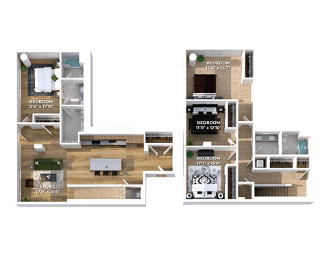 Floor plan for 4 beds, 3 baths, 2281 sqft